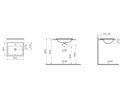 Раковина Vitra S20 55 см, накладная, белый, 5465B003-0001