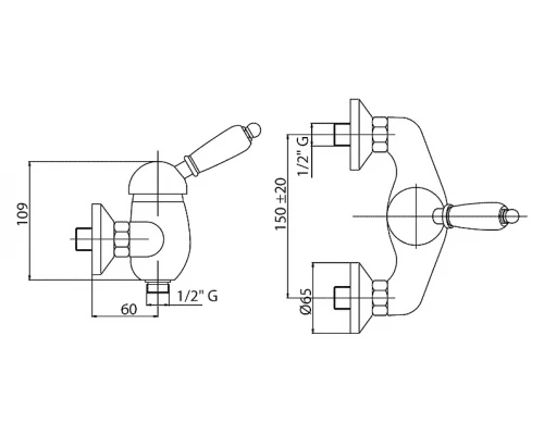 Смеситель Cezares ELITE-DM-02-M для душа, бронза, ручка металл