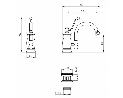 Смеситель Migliore Vivaldi 19543 для биде, золото