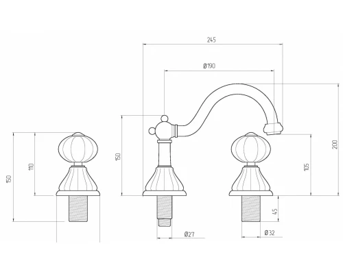 Cмеситель Migliore Olivia 19015 для раковины, хром, ручки декор платина