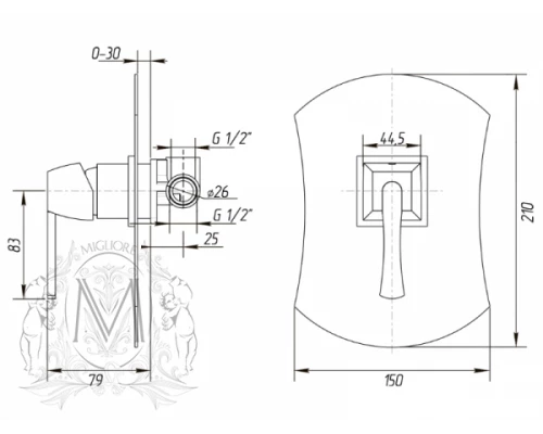 Смеситель Migliore Opera 19057 для душа, золото