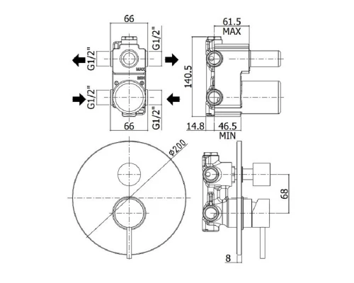 Смеситель Paffoni Light LIG018CR для душа встраиваемый, с внутренней частью, цвет хром