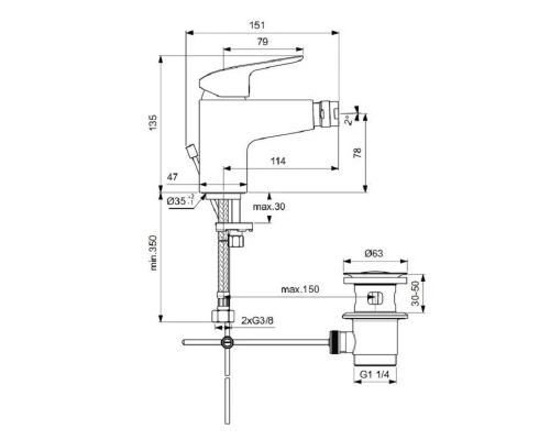 Смеситель для биде Ideal Standard Ceraflex B1718AA с донным клапаном