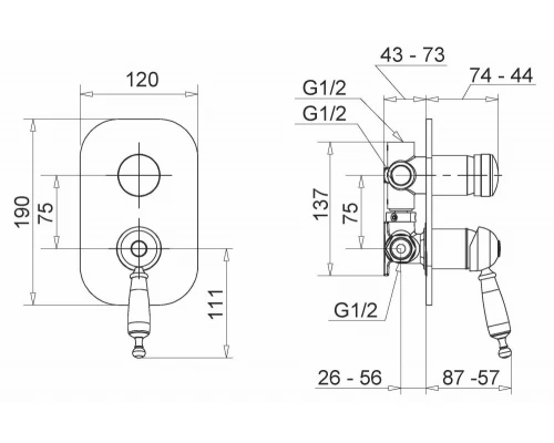 Смеситель 3-х позиционный Migliore Oxford 19176 для душа с дивертором - золото