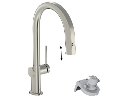 Смеситель Hansgrohe Aqittura M91 для кухонной мойки, с вытяжным изливом, с подключением к фильтру, сталь, 76803800