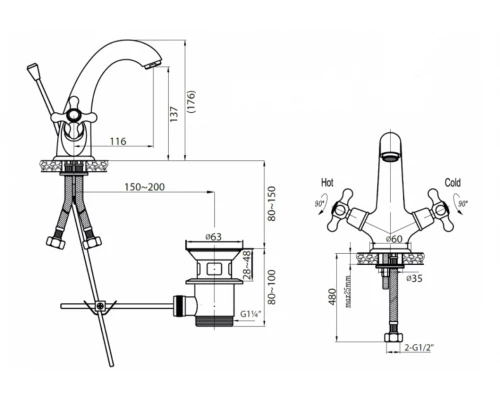 Смеситель Cezares NOSTALGIA-LS1-03/24, золото