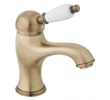 Смеситель Cezares ELITE-LSM1-02-Bi для раковины, бронза, ручка белая