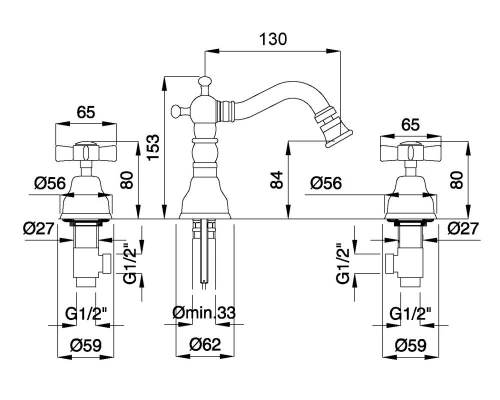 Смеситель Migliore Princeton 19342 для ванны - бронза, на 3 отверстия