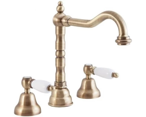 Смеситель Cezares FIRST-BLS2-02-Bi для раковины, бронза, ручки белые