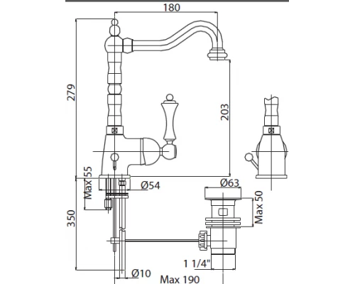 Смеситель Cezares Margot MARGOT-LSM2-03/24-Bi для раковины, золото/белый