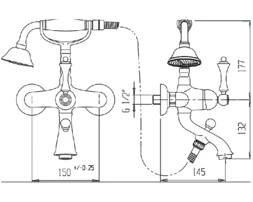Смеситель Cezares Margot MARGOT-VDPS-03/24-M для ванны/душа, золото