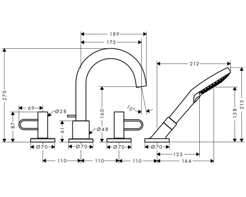 Смеситель для ванны Axor Uno 38445000 на борт ванны, хром