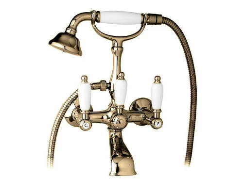 Смеситель Cezares FIRST-VD-02-Bi для ванны, бронза, ручки белые