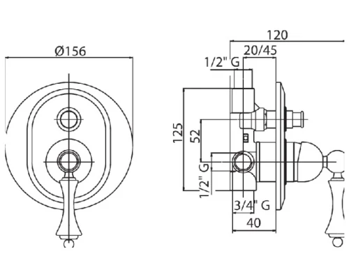 Смеситель Cezares Margot, MARGOT-VDIM-03/24-Bi  для ванны и душа, золото/белый