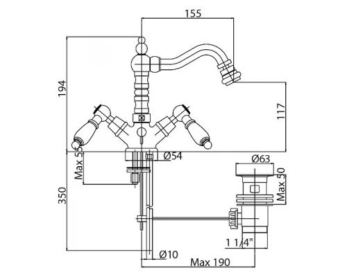 Смеситель Cezares DIAMOND-BS2-03-Sw, золото, ручки Swarovski