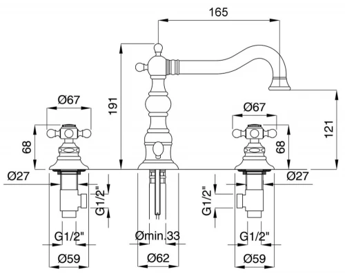Смеситель Migliore Arcadia 18397 для раковины на 3 отв. - золото