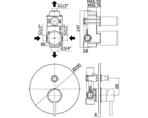Смеситель Paffoni Light LIG015CR для душа, встраиваемый, хром