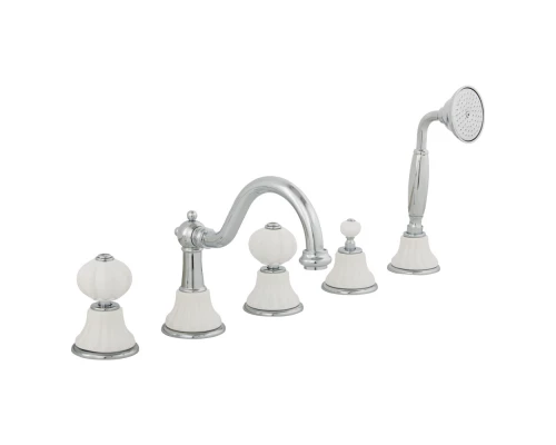 Cмеситель Migliore Olivia 19005 на борт ванны, хром, ручки белая керамика