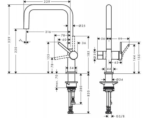 Кухонный смеситель Hansgrohe Talis M54, с вытяжным изливом, под сталь, 72807800
