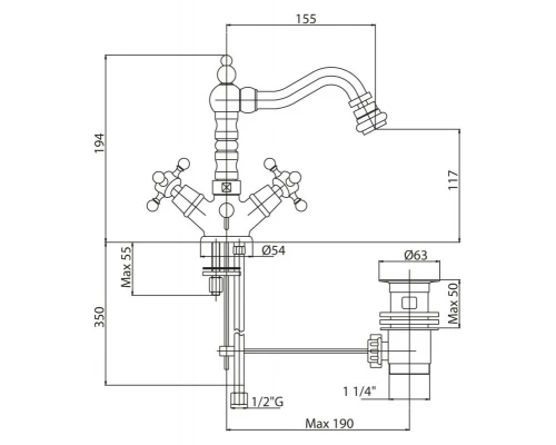 Смеситель Cezares LORD-BS2-02 для биде, бронза