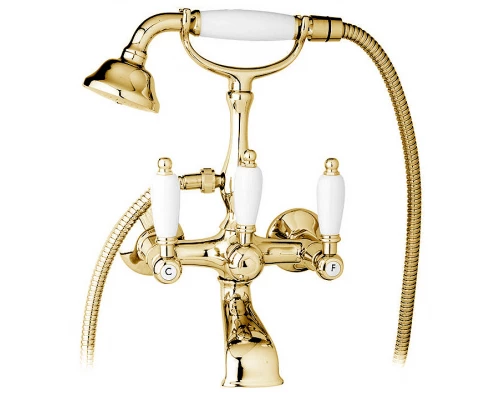 Смеситель Cezares FIRST-VD-03/24-Bi для ванны, золото 24 карат, ручки белые
