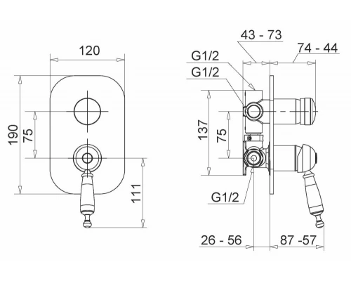 Смеситель 4-х позиционный Migliore Oxford 19100 для душа с дивертором - бронза