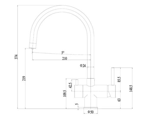 Смеситель Zorg Inox SZR-7020 для кухни под фильтр, нержавеющая сталь