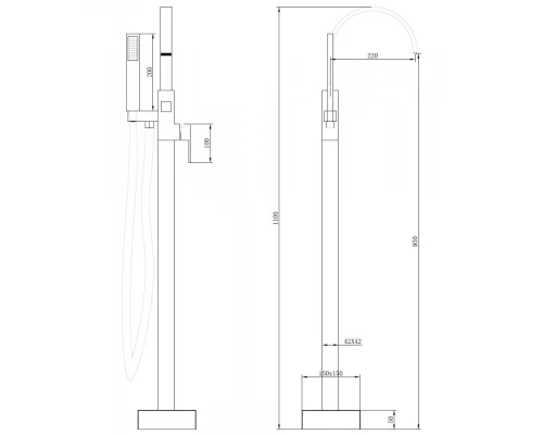 Смеситель Abber Wasserfall, напольный, хром, AF8615