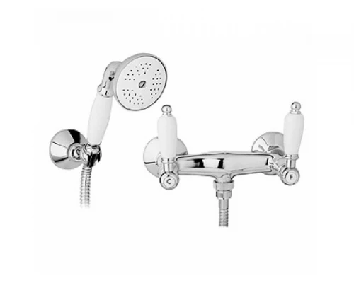 Смеситель Cezares FIRST-D-01-Bi для душа, хром, ручки белые