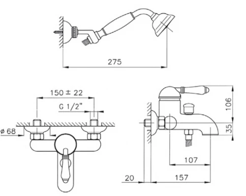 Смеситель Nicolazzi El Capitan 3401BZ75 для ванны и душа, ручка металл, гальваническая бронза