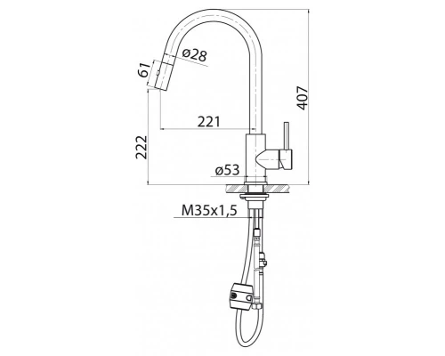 Смеситель BelBagno BB-LAM31B-IN для кухонной мойки, с выдвижным изливом, двухрежимный, нержавеющая сталь, сатин