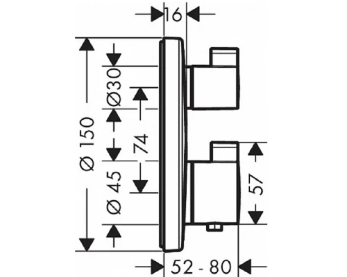 Смеситель Hansgrohe Ecostat S для душа, с запорным/переключающим вентилем, термостатический, хром, 15758000