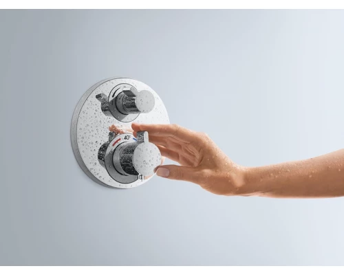 Смеситель Hansgrohe Ecostat S для душа, с запорным/переключающим вентилем, термостатический, хром, 15758000