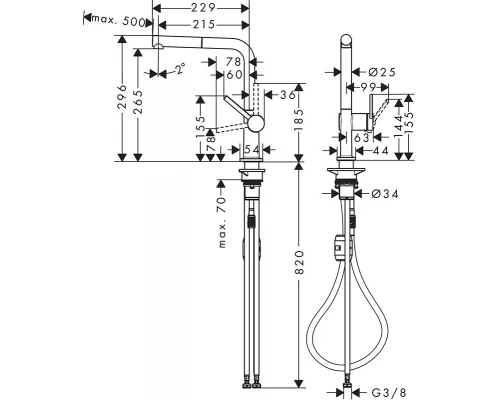 Кухонный смеситель Hansgrohe Talis M54, с вытяжным изливом, хром, 72808000