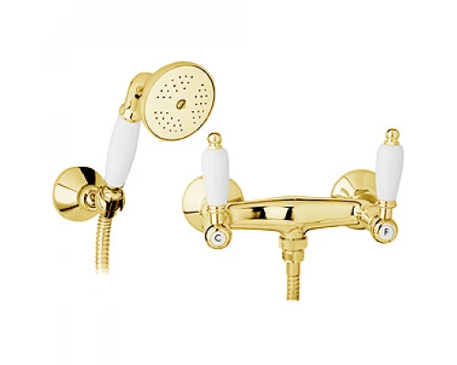 Смеситель Cezares FIRST-D-03/24-Bi для душа, золото 24 карат, ручки белые