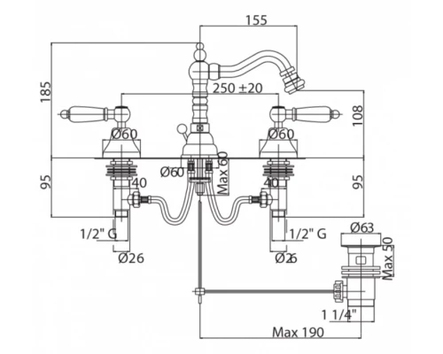 Смеситель Cezares NOSTALGIA-BBS2-03/24, золото
