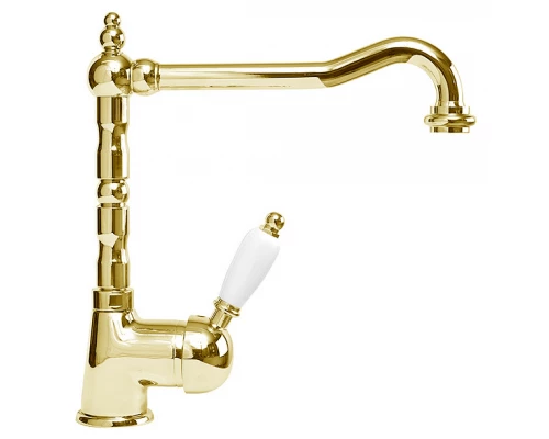 Смеситель Cezares ELITE-LSM2-03/24-Bi для раковины, золото, ручка белая