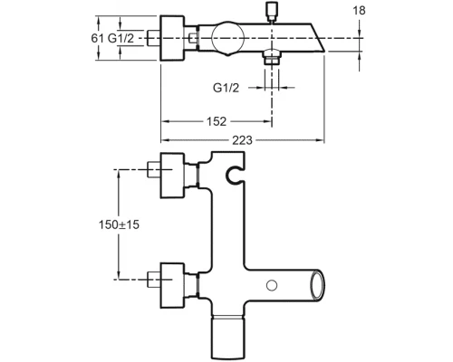 Смеситель Jacob Delafon TOOBI E8963-BN для ванны/душа, полированный никель