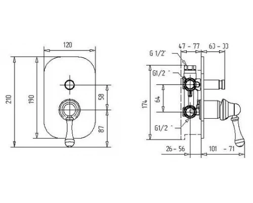 Смеситель Migliore Maya 18919 для ванны и душа с девиатором - бронза