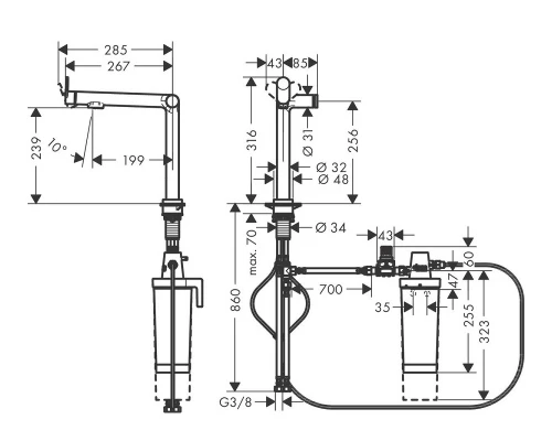 Смеситель Hansgrohe Aqittura M91 для кухонной мойки с подключением к фильтру, черный матовый, 76804670