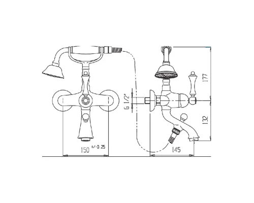 Смеситель Cezares Margot MARGOT-VDP-03/24-Bi для ванны/душа, золото/белый