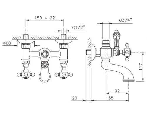 Смеситель Nicolazzi P.M.Blanc 1400CR78 для ванны и душа, под душевую стойку, ручка белая керамика, хром