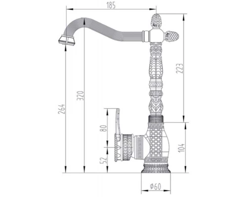 Смеситель Zorg Antic A 422 K-BR для кухонной мойки, античная бронза