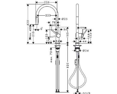 Кухонный смеситель Hansgrohe Talis 210 M54, с вытяжным душем, 72800000