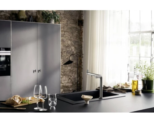 Смеситель Hansgrohe Aqittura M91 для кухонной мойки с подключением к фильтру, сталь, 76804800