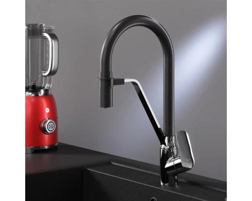 Смеситель для кухни Am.Pm Like с каналом для питьевой воды, гибкий излив, черный/хром, F8007802