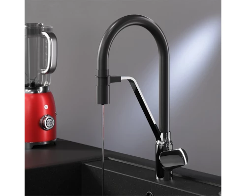 Смеситель для кухни Am.Pm Like с каналом для питьевой воды, гибкий излив, черный/хром, F8007802
