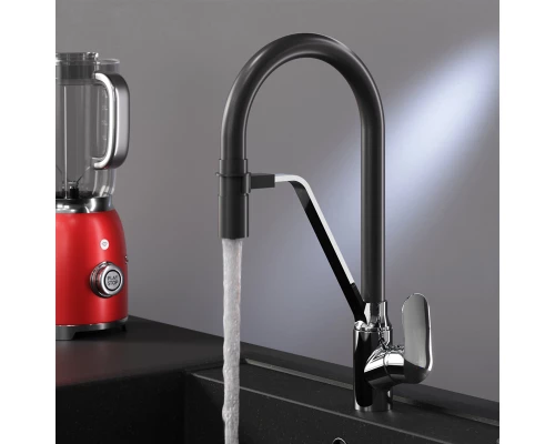 Смеситель для кухни Am.Pm Like с каналом для питьевой воды, гибкий излив, черный/хром, F8007802