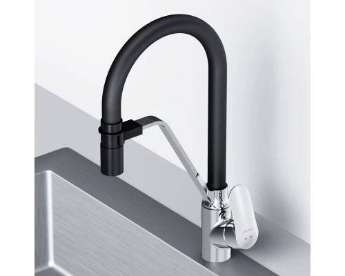 Смеситель для кухни Am.Pm Like с каналом для питьевой воды, гибкий излив, черный/хром, F8007802