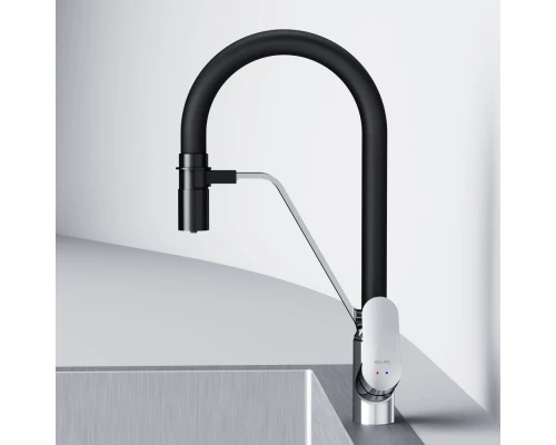 Смеситель для кухни Am.Pm Like с каналом для питьевой воды, гибкий излив, черный/хром, F8007802